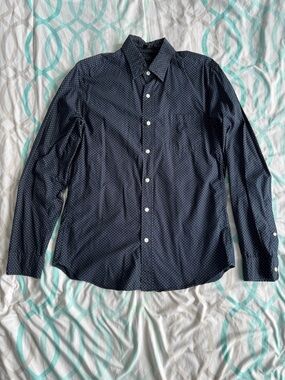 J. Crew Navy Button-Down Shirt with White Micro Dot Pattern